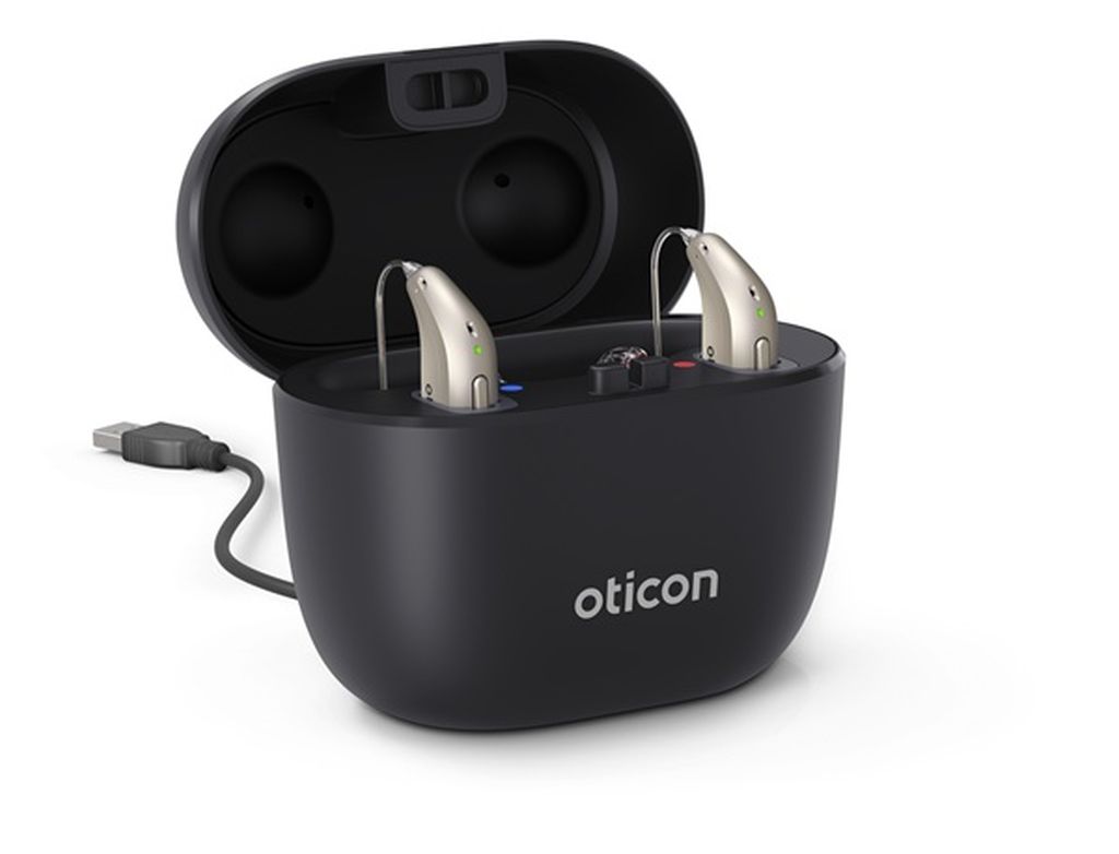 Oticon Smart Charger Sirius (hier mit Hörgeräten abgebildet)