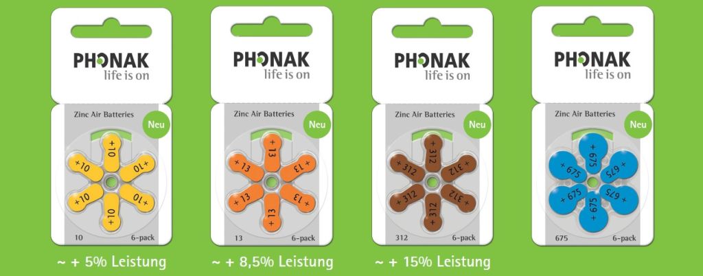 Phonak Hörgerätebatterien Übersicht