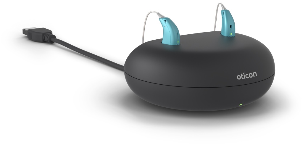 Otiocn Charger 1.0 mit Kabel und Hörgeräten