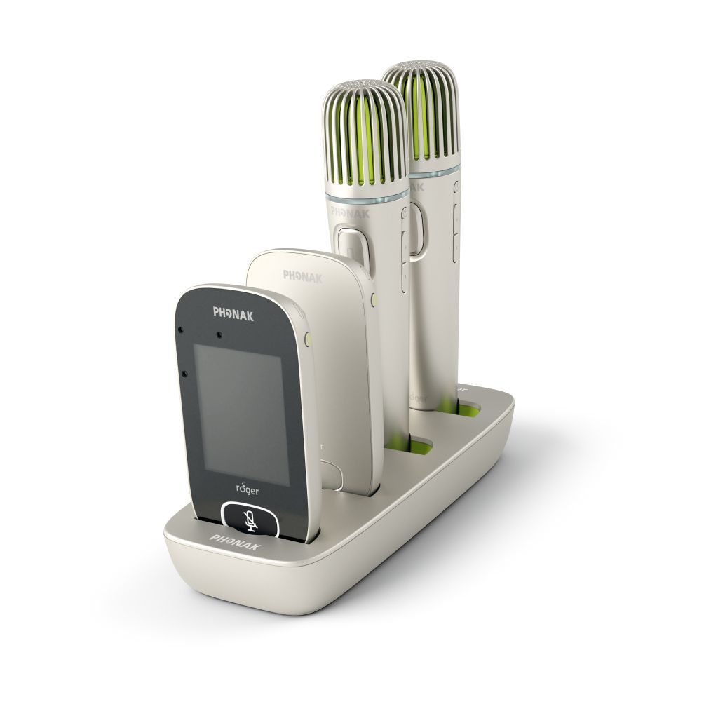 Phonak Roger Charging Rack mit Roger Geräten